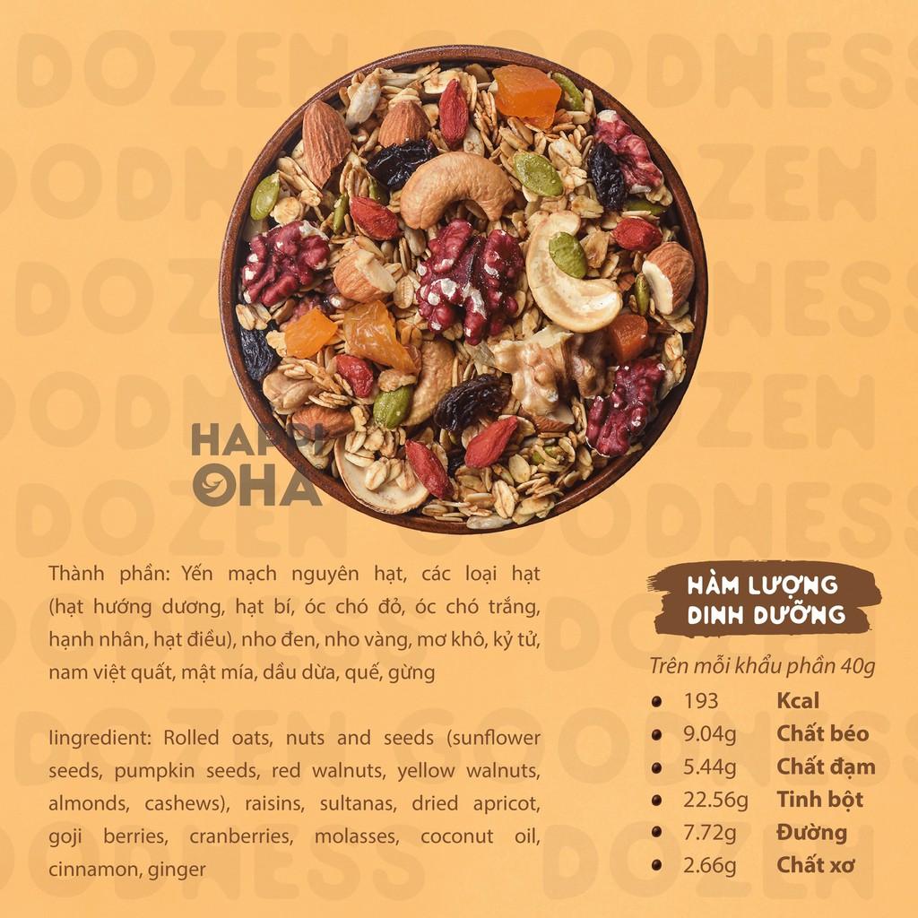 Granola DozenGoodness HAPPI OHA - Ngũ Cốc Ăn Sáng/ Ngũ Cốc Ăn Kiêng Không Đường Tinh Luyện Vị 12 Loại Hạt Trái