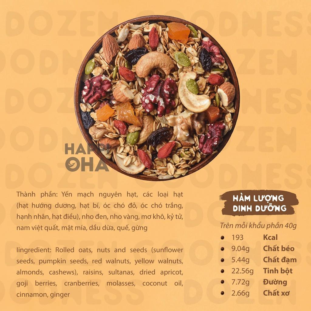 Ngũ Cốc Ăn Sáng/Ăn Kiêng Không Đường Tinh Luyện Vị 12 Loại Hạt Trái 280g/400g- Granola Dozen Goodness HAPPI OHA