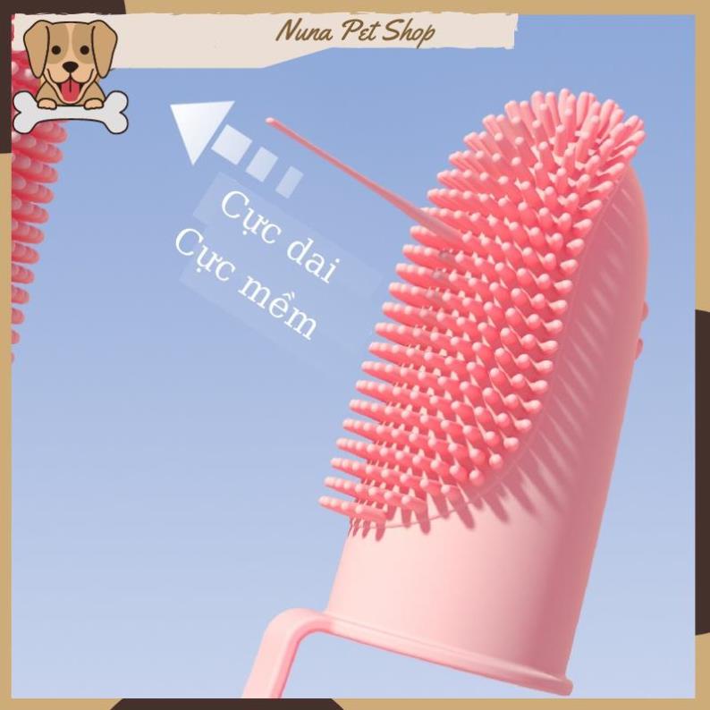 Bàn chải đánh răng cho chó mèo - Bàn chải xỏ ngón bằng silicone mềm tiện dụng