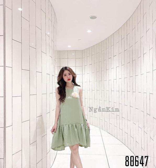 Đầm suông nhún lại form to kèm hoa rời cài áo ( Size M/L/XL/2XL đến 69kg) MMR