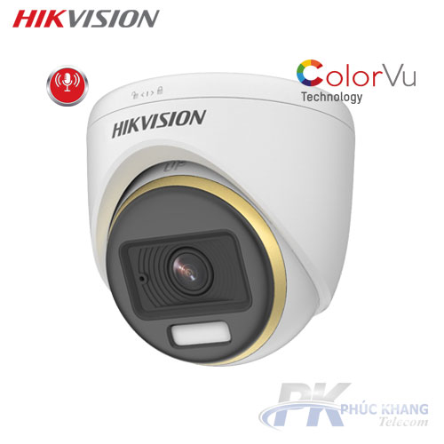 Camera HDTVI Dome 2.0 Megapixel Colorvu có màu 24/24 -Tích hợp Mic  HIKVISION DS-2CE70DF3T-PFS - Hàng Chính Hãng