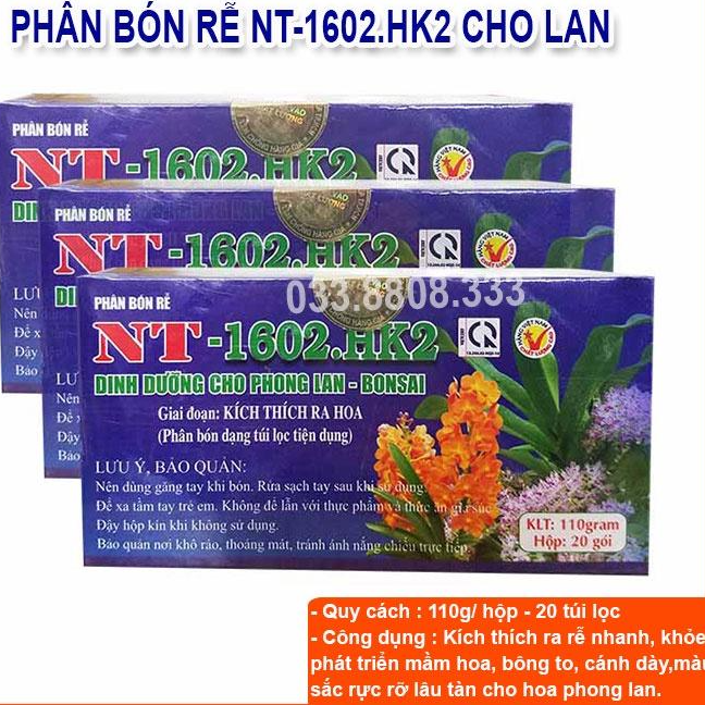 Phân bón túi lọc NT 1602. K2  dùng giai đoạn kích thích ra hoa - Chuyên dùng cho phong lan, cây cảnh