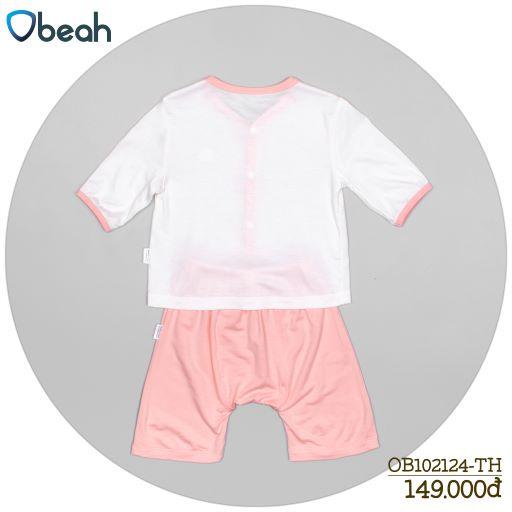 Obeah set bộ tay lỡ trắng phối hồng (sơ sinh) Fullsize 59 đến 90 cho bé từ 0 đến 24 tháng