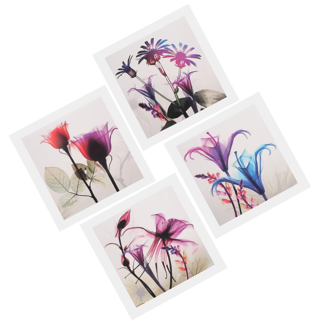 4 Panel Canvas Oil Painting Wall Decor Artwork Poster - Colorful Flower