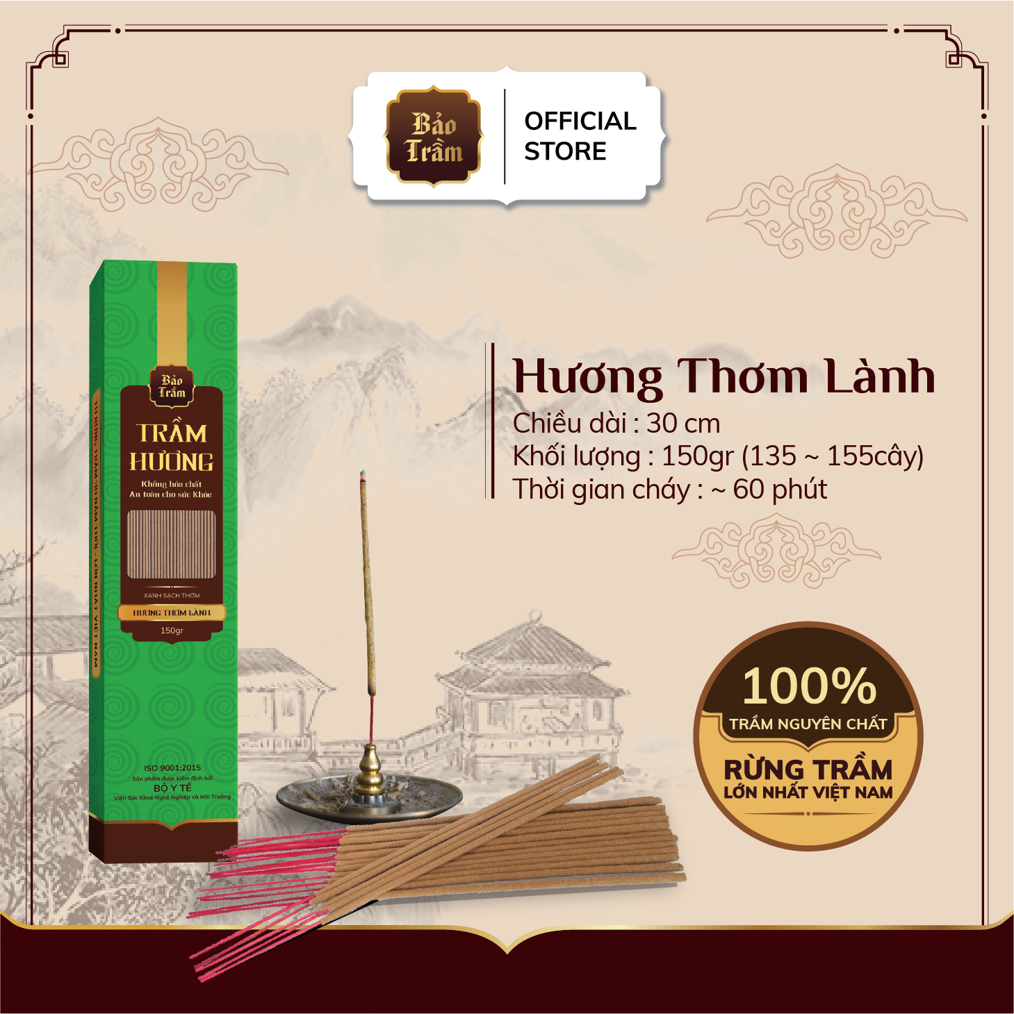 Combo 5 Nhang Trầm Hương thơm lành 150gr - Nhang Sạch Bảo Trầm - Trầm Hương Nguyên chất