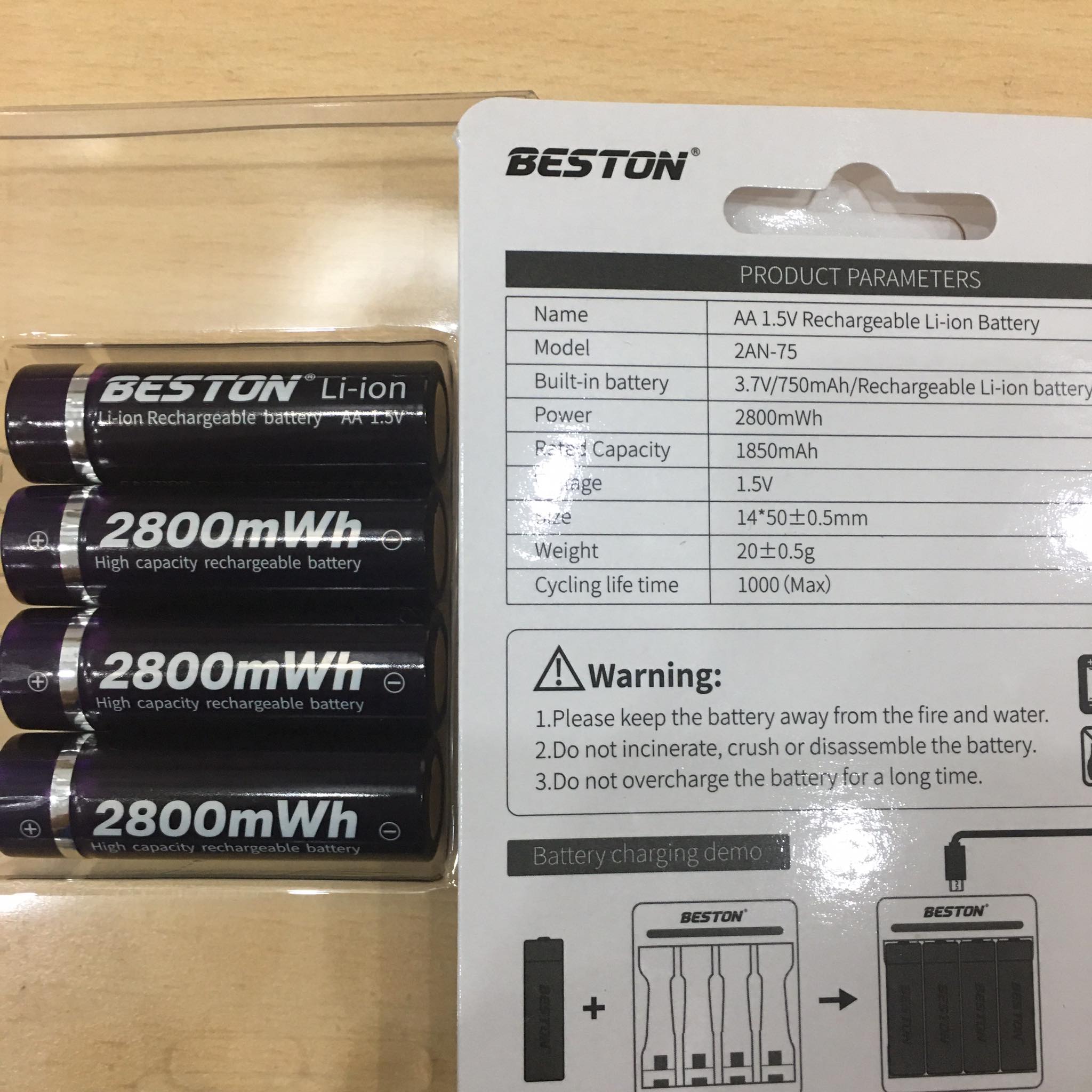 Vỉ 4 viên pin tiểu sạc AA Lithium Ion Beston 1.5V cao cấp Dung lượng cao - Hàng nhập khẩu