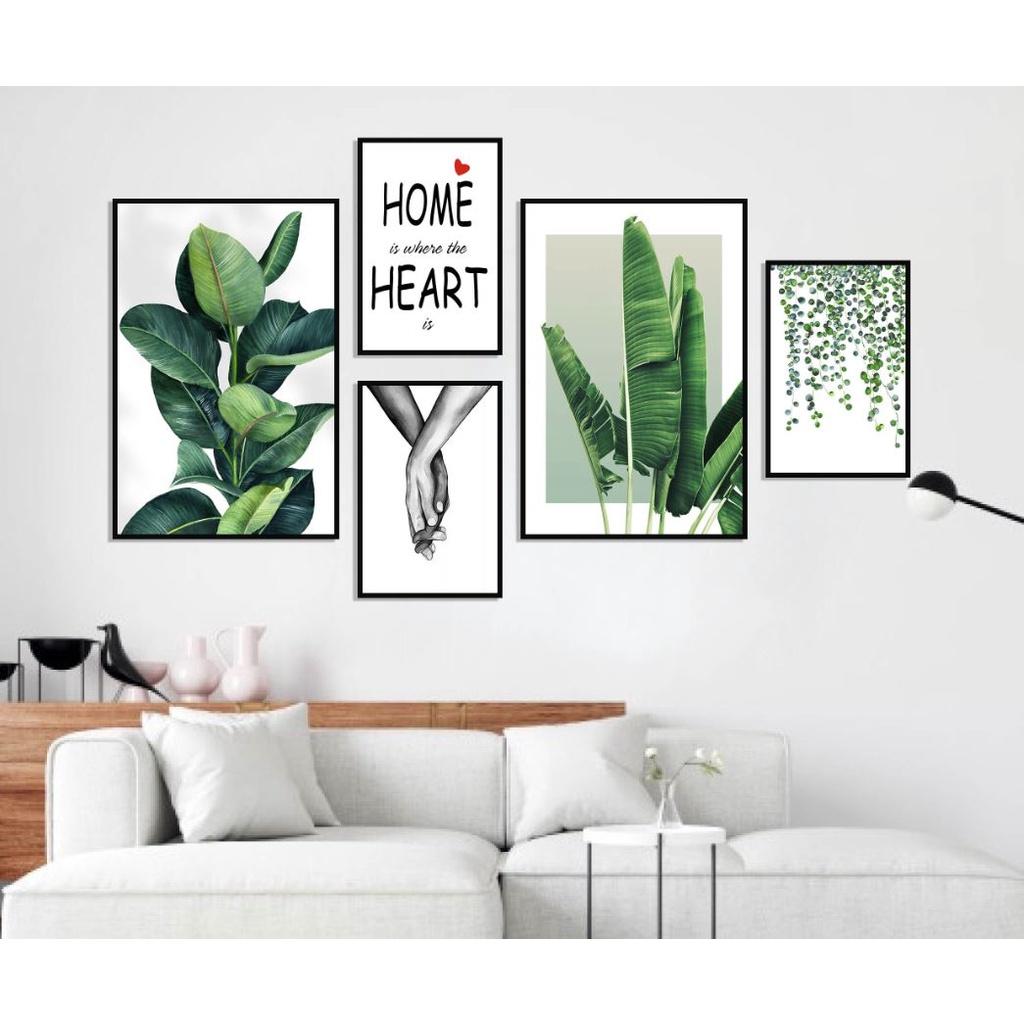 Set 5 Tấm tranh treo tường hiện đại - Tranh decor phòng khách, chất liệu Canvas nhập khẩu kèm khung tranh trang trí