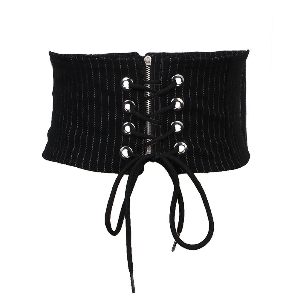Womens Elastic Wide Waist Belt Stretch Waspie Corset Waist Band Black