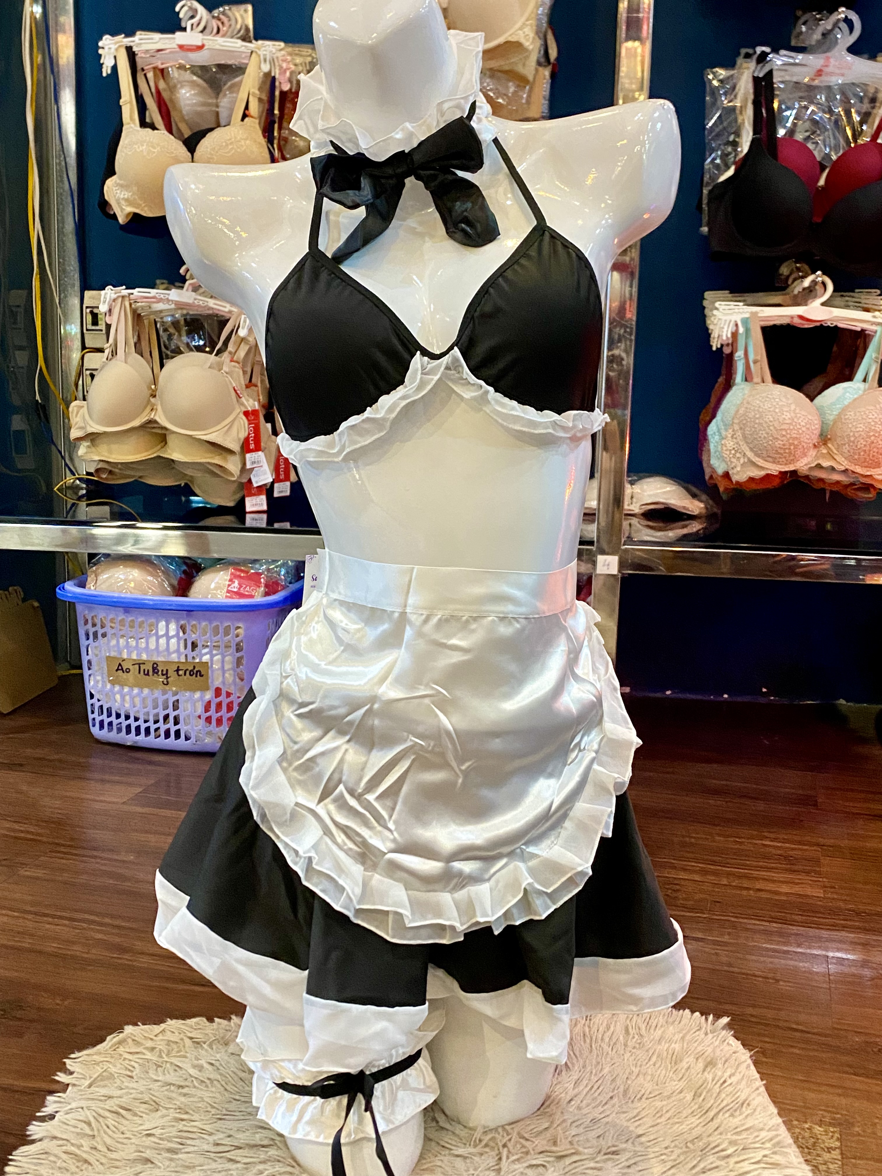 Đồ ngủ Cosplay S143 set lụa cô hầu gái full phụ kiện kèm chip