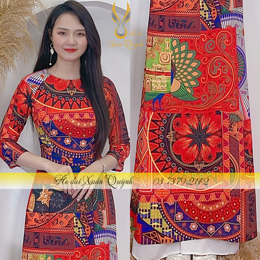 Áo Dài Truyền Thống Hoạ Tiết Thổ Cẩm Sang Trọng, Tôn Dáng Lụa Habutai Cao Cấp K71