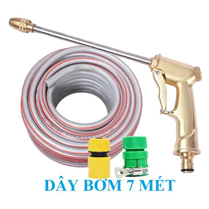 Bộ dây vòi xịt bơm nước tưới rửa , tăng áp 3 lần, loại 7m, 10m 206701-3 đầu đồng, cút,nối vàng+ mở chai
