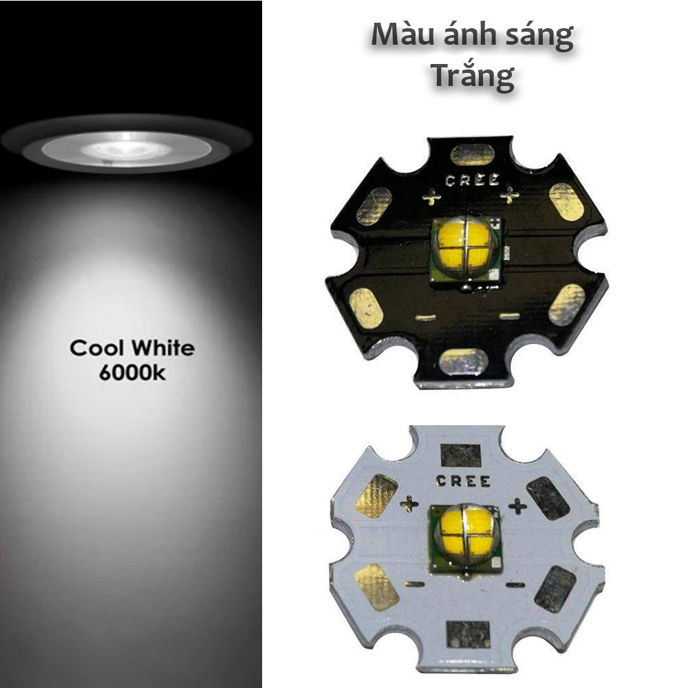 Chip Led Cree, Bóng đèn Led 5W điện áp 3V-5V, Ánh sáng Trắng, Vàng, Trung tính, Đã hàn sẵn đế tản nhiệt 20mm