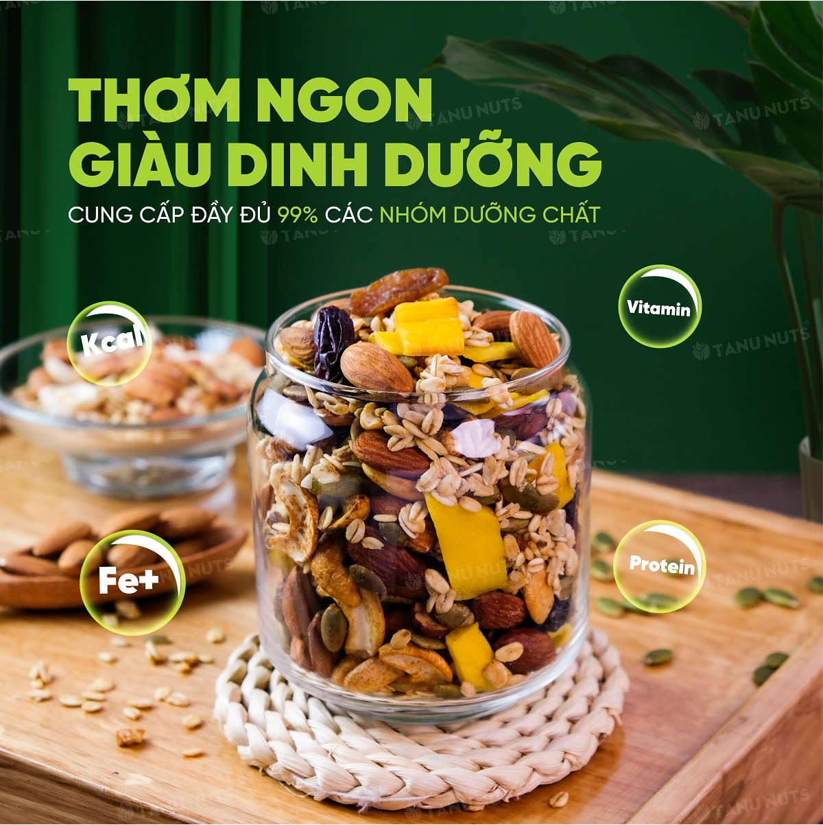 Hình ảnh Granola siêu hạt 15% yến mạch TANU NUTS, ngũ cốc ăn kiêng giảm cân không đường tốt cho gym, yoga