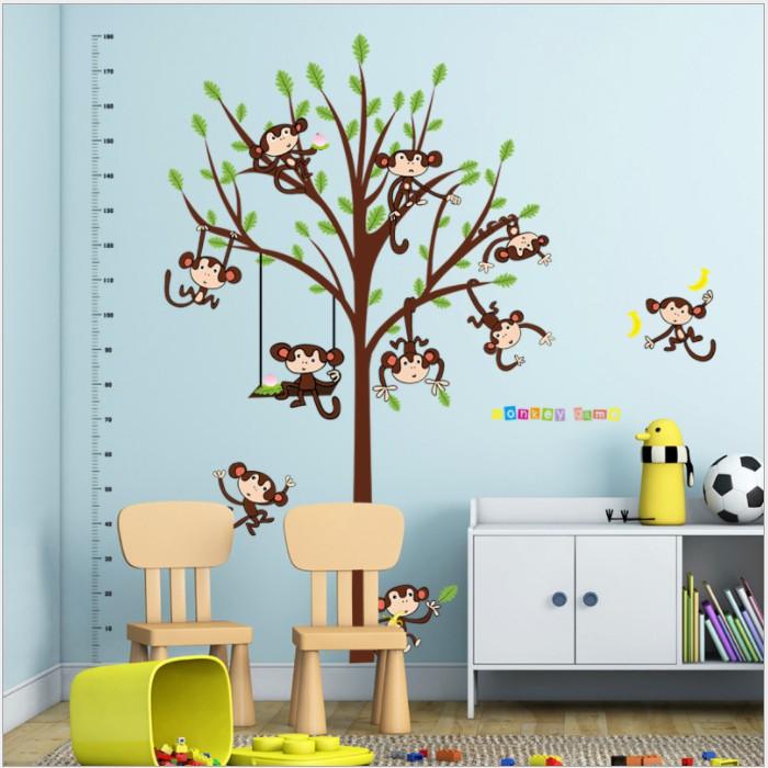 Decal dán tường thước đo và chú khỉ