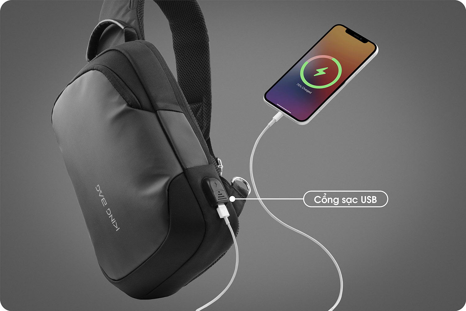 Túi đeo chéo thời trang KINGBAG JULIUS I cổng USB, nhiều ngăn, chống trộm, vải kháng nước tốt - Hàng chính hãng