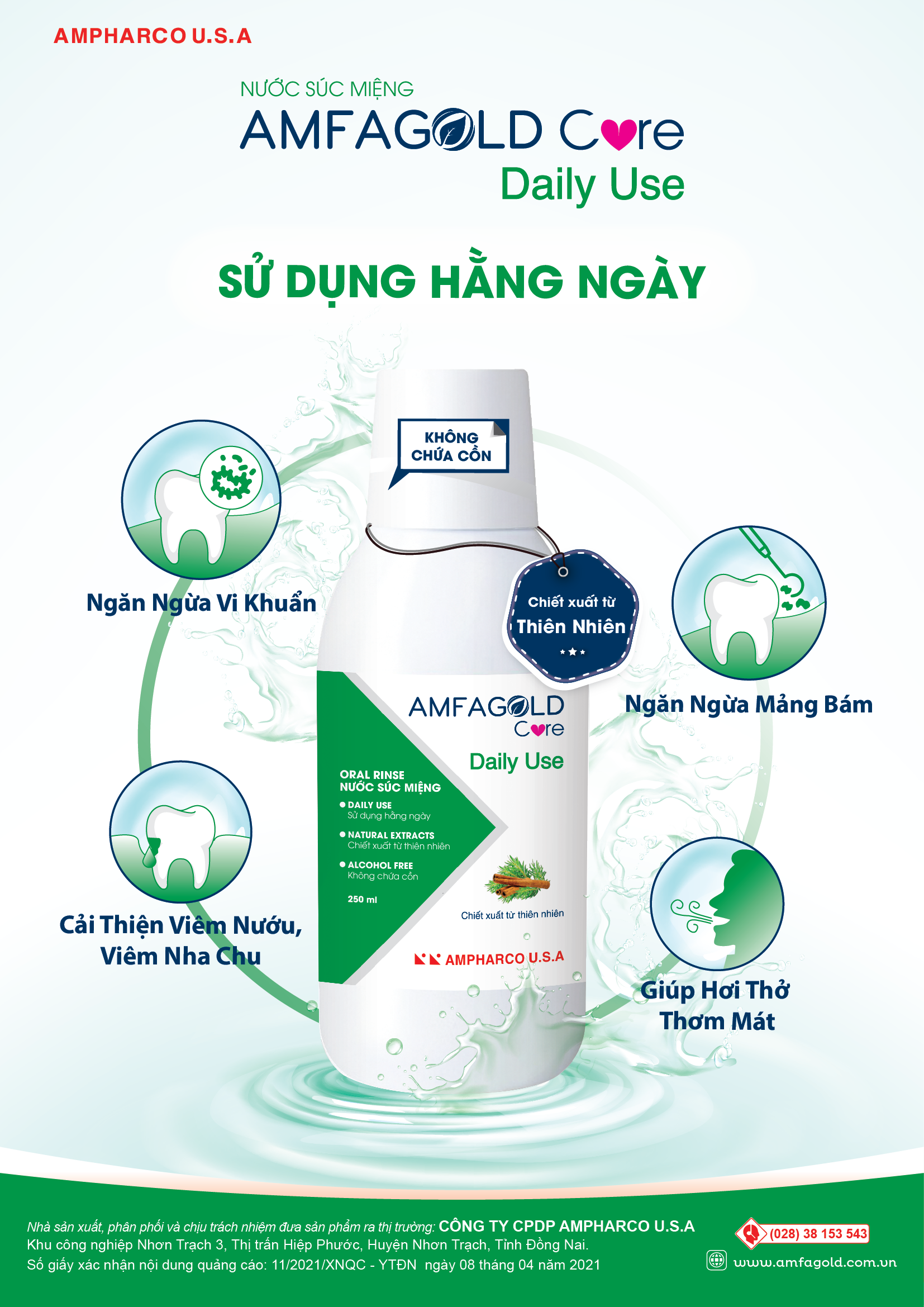 Combo 3 chai nước súc miệng hàng ngày AMFAGOLD Care DAILY USE (250ml/Chai)