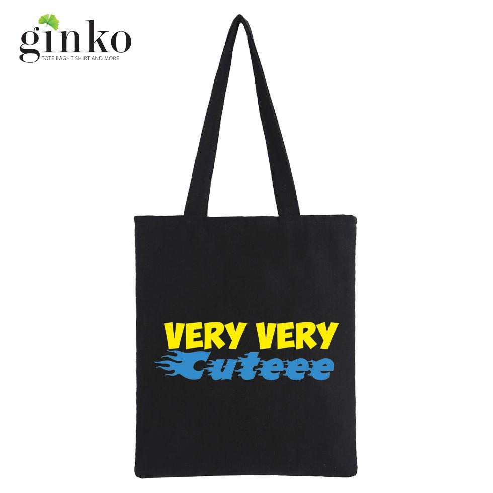 Túi Tote Vải Canvas Ginko kiểu basic có dây kéo khóa miệng túi( có túi con bên trong) đựng vừa laptop 14 inch và nhiều đồ dùng khác Phong Cách ulzzang Hàn Quốc In Hình Very Cute B27