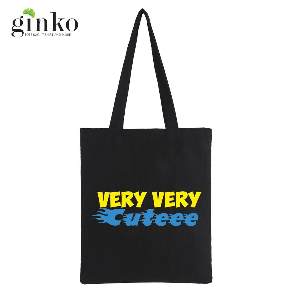 Túi Tote Vải Canvas Ginko kiểu basic có dây kéo khóa miệng túi đựng vừa laptop 14 inch và nhiều đồ dùng khác Phong Cách ulzzang Hàn Quốc In Hình Very Cute B27