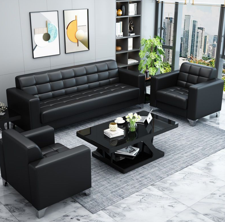 Bộ sofa băng văn phòng bọc da cao cấp Juno Sofa kèm ghế đơn HVPCT-09