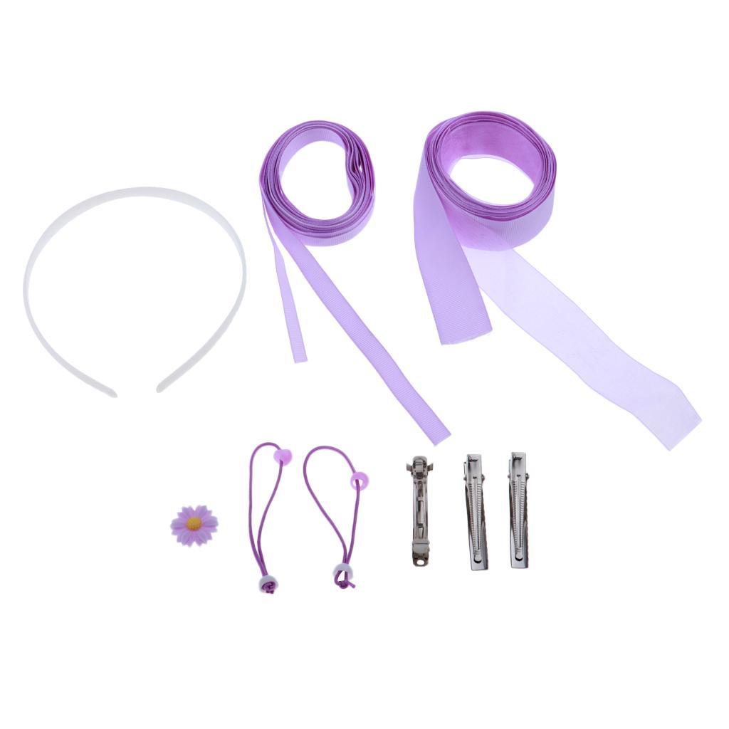 DIY Hair Clip Headband Kit: Metal Alligator Clip, Barrette Snap Hair Clips, White Plastic Hair Band, Hair Ties, Satin Ribbons, Resin Flatback Flower