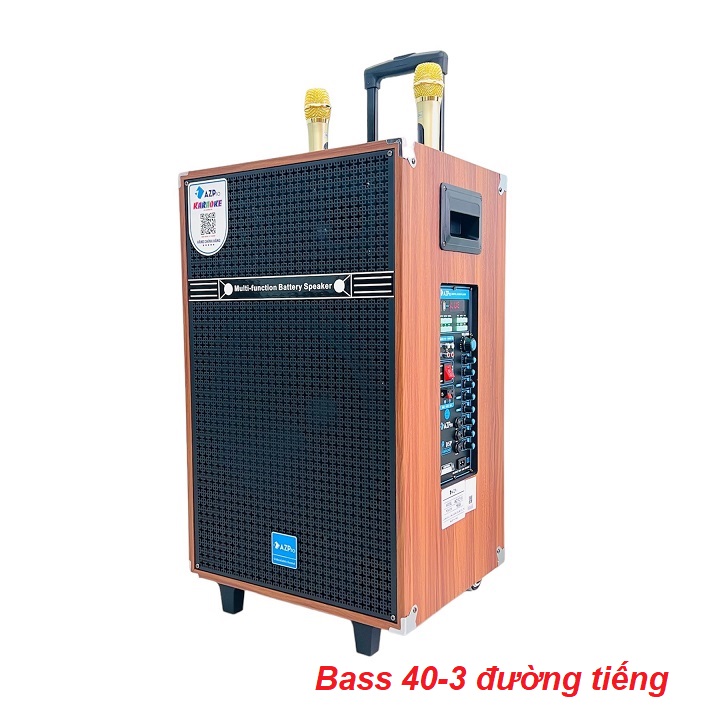 Loa kéo BLuetooth di động Bass 40-3 đường tiếng,thùng gỗ cao cấp,Tặng 2 mic vỏ kim loại sóng UHF,Hàng chính hãng AZPRO
