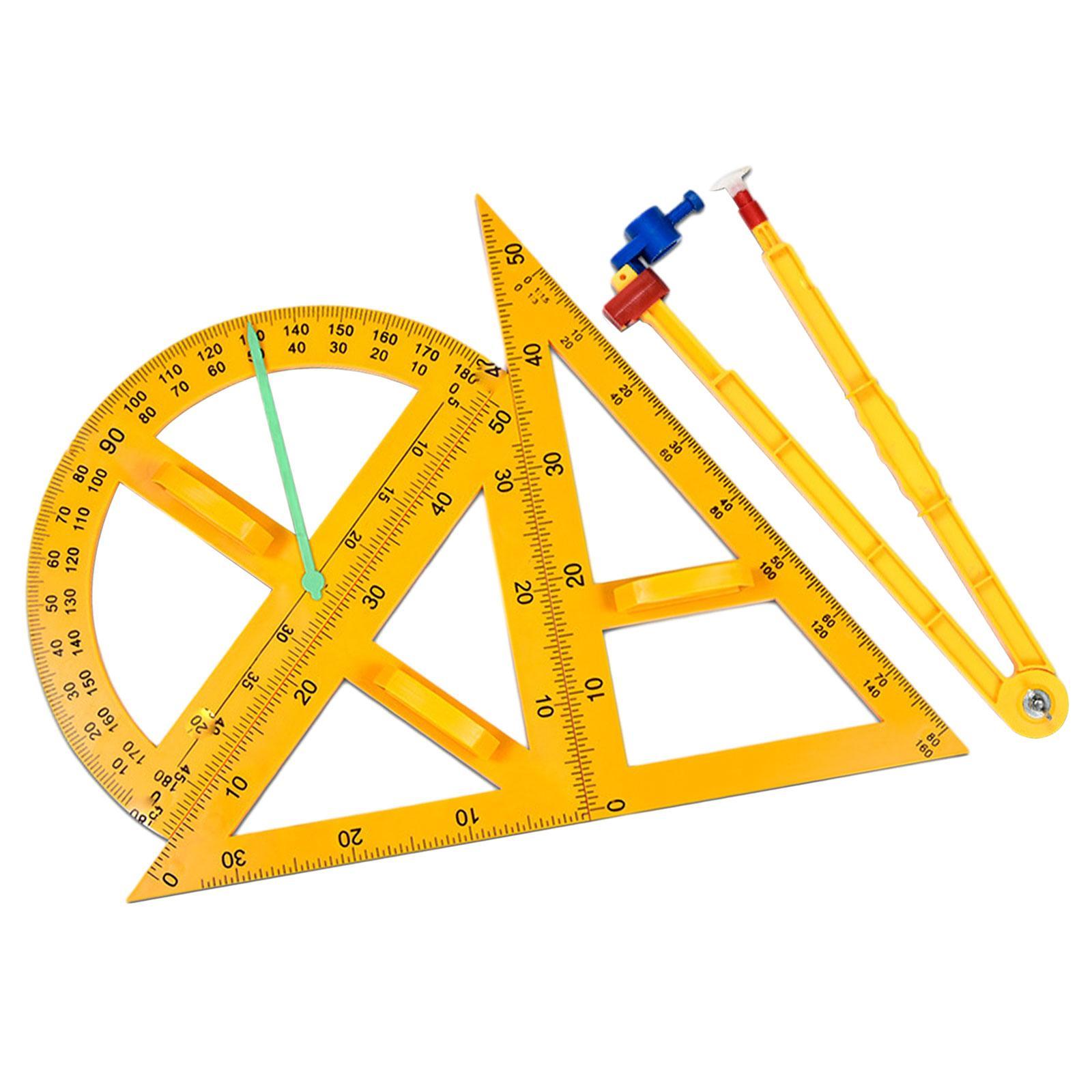 4x Math Geometry Rulers Compass Angle Measurement Stationery Tool Protractor Triangle Ruler for Students Whiteboard School