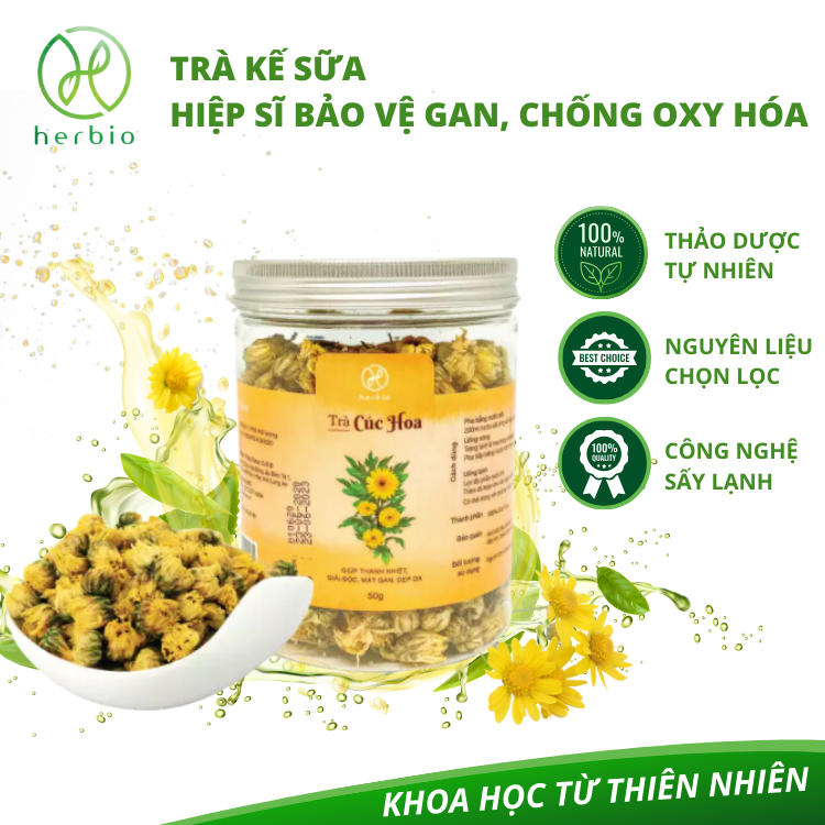 Trà Thảo Mộc Thanh Nhiệt Hoa Cúc Herbio - Giúp Giải Độc Gan, Chống Oxy Hoá, Làm Đẹp Da Hộp 50Gram