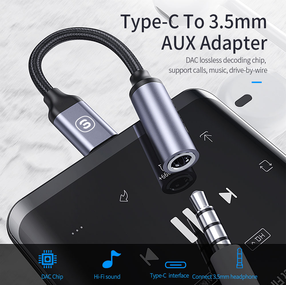 Đầu chuyển Type C sang Audio AUX 3.5mm (Type-C Male to 3.5mm Female Adapter, built-in DAC, 24-bit/48kHz)-Hàng Nhập Khẩu