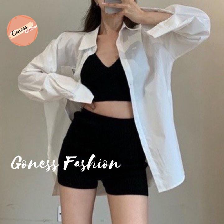 Quần legging đùi Goness dáng ngắn short cạp cao màu đen sooc chất thun co giãn thời trang