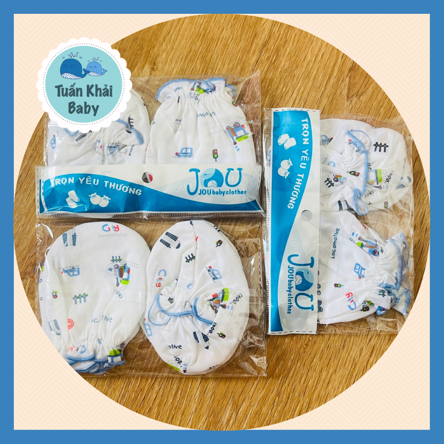 Set 5 đôi bao tay, bao chân sơ sinh cotton Họa Tiết J-FR GGY cho bé trai, bé gái
