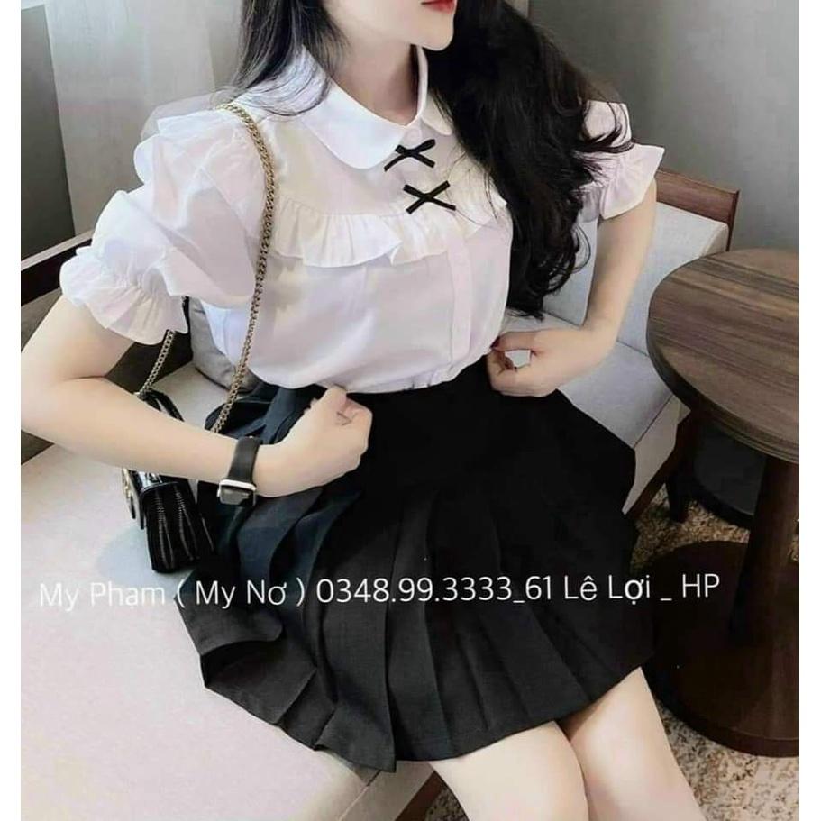 Áo Sơ Mi Nữ công sở thời trang SURI chất liệu vãi Lụa màu trắng Ngắn Tay Cổ Tròn Sen Bèo.