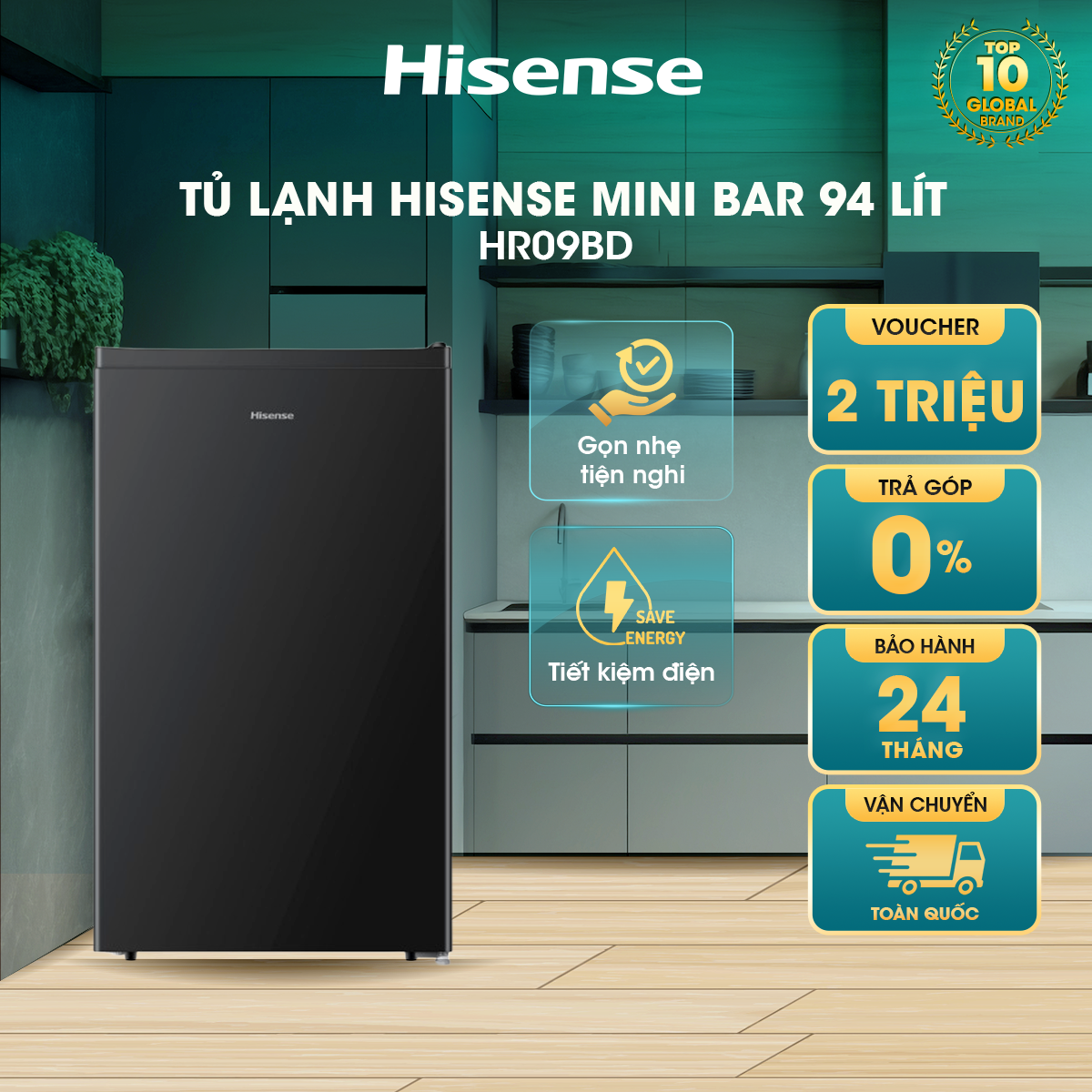 Tủ lạnh Mini Bar Hisense 94 Lít HR09DB làm lạnh nhanh, tiết kiệm điện, bảo hành 24 tháng - HÀNG CHÍNH HÃNG