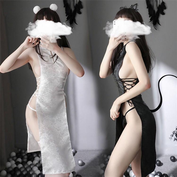 Cosplay sườn xám sexy đan dây hông với màu trắng quyến rũ