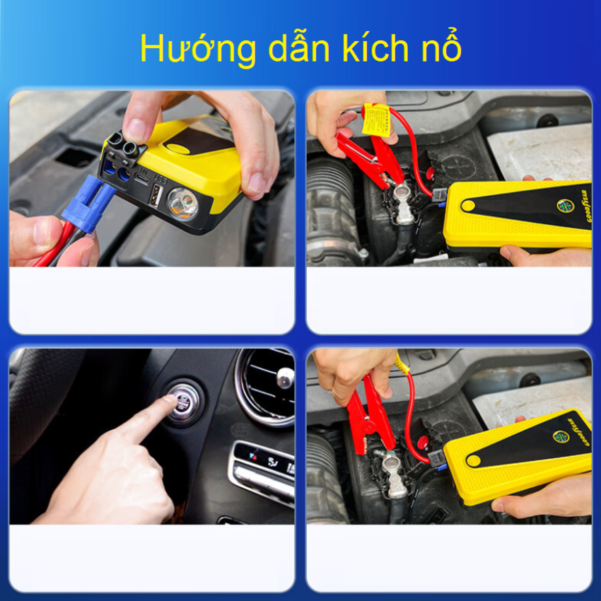 Bộ kích điện bình acquy ô tô, kích nô kiêm pin sạc dự phòng Goodyear GY-2626 - Dung lượng pin: 12000mAh - HÀNG NHẬP KHẨU