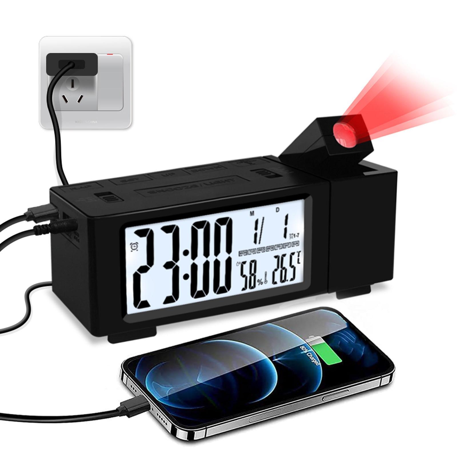 Digital Alarm Clock for Bedroom, Projection Alarm Clock, Snooze, Dimmer Large LED Display Clock for Kids Teens Adults