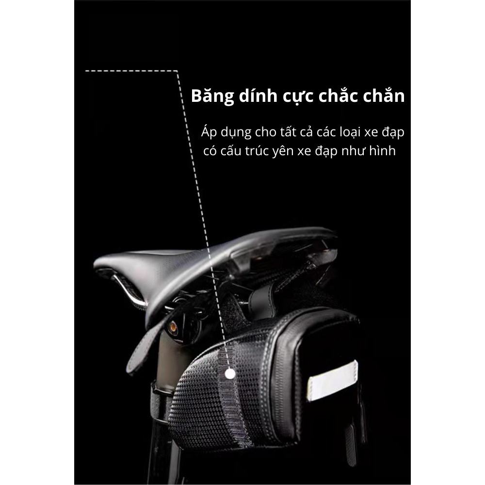 Túi treo yên xe đạp vân Carbon cao cấp HatsuZ-ZR - chống nước - phản quang - có chỗ gắn đèn xe đạp | Túi xe đạp thể thao