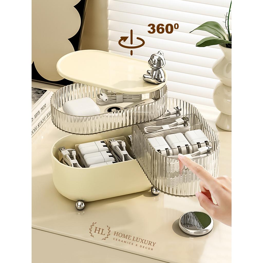 Hộp bảo quản mỹ phẩm cao cấp | Hộp đựng mỹ phẩm phụ kiện xoay 360 độ hình gấu bearbrick | Côp đồ đựng phụ kiện để bàn