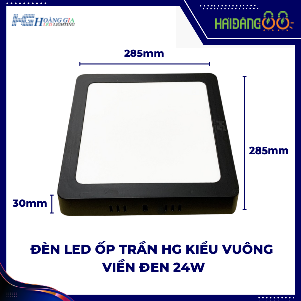 Đèn Led ốp nổi viền đen HG 24w vuông ánh sáng trắng/vàng