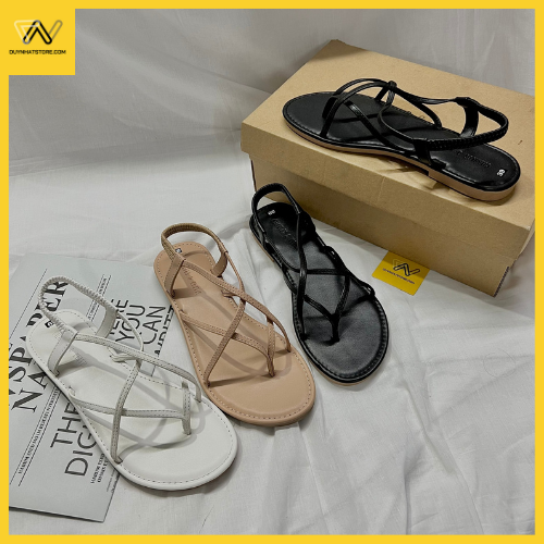 Giày Sandal Nữ Quai Kẹp Xỏ Ngón Đế Bệt Trắng Đen Dây Mảnh Nhỏ Duy Nhật Store Học Sinh Đi Học Bền Uzzang Chiến Binh Thun