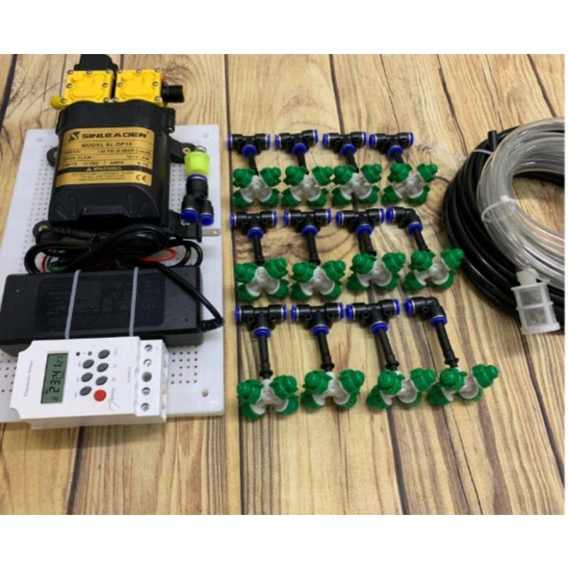 Bộ com bo tưới lan cây cảnh phun sương máy đôi Sinleader 12 béc 4 hướng ,20m dây có hẹn giờ tự động, smart wifi,