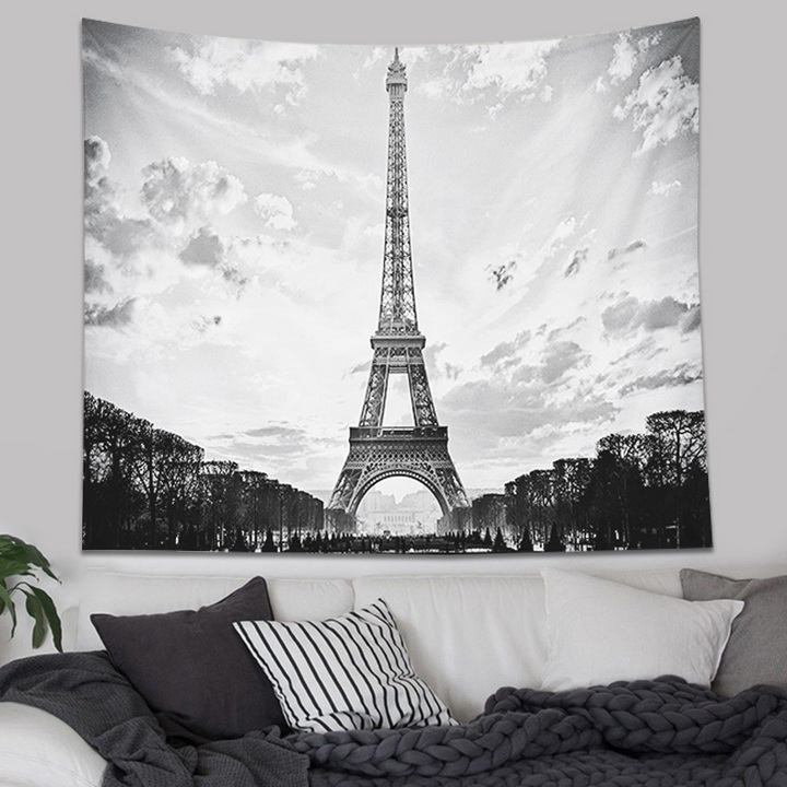 Tranh vải decor không gian phòng phong cách Châu Âu có đèn LED mẫu tháp Eiffel