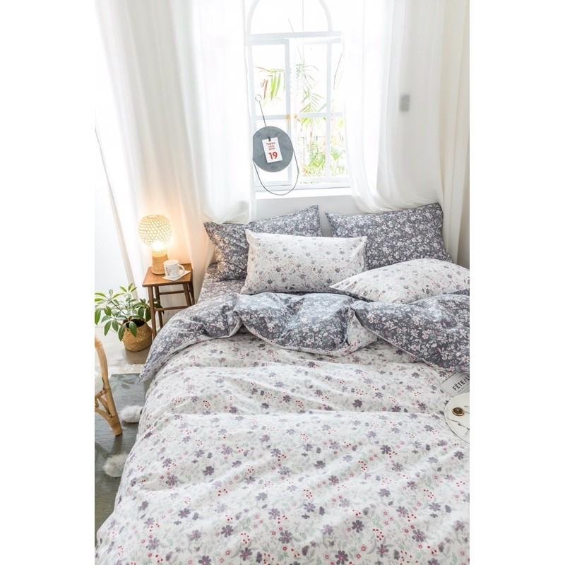 Chăn Ga Gối Cotton Living Hàng Nhập khẩu Cao Cấp 100% 4 Món Nhiều Mẫu Vintage Hoa Nhí Xám Có Thể Dùng 2 Mặt