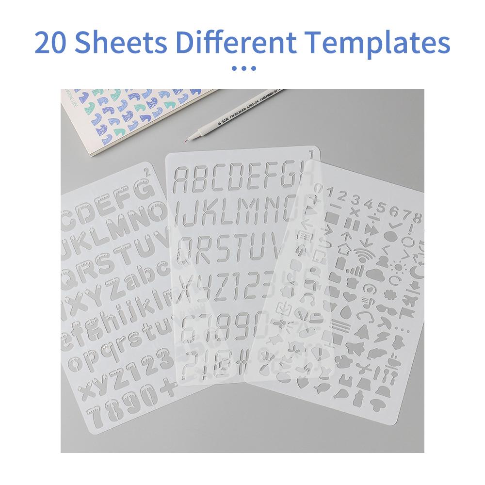 20pcs B5 Alphabet Letter Number Stencils Drawing Painting PET Templates Reusable for Journal DIY Art Craft Scrapbooking