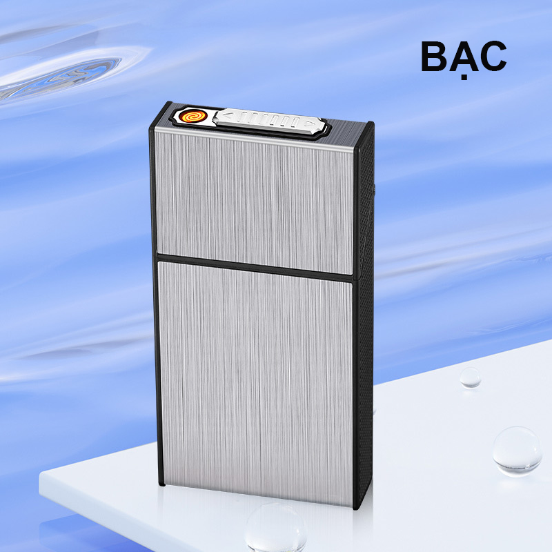 Bật Lửa Điện Kiêm Hộp Đựng Thuốc 20 Điếu Dài Slim HB208 – Sạc Điện