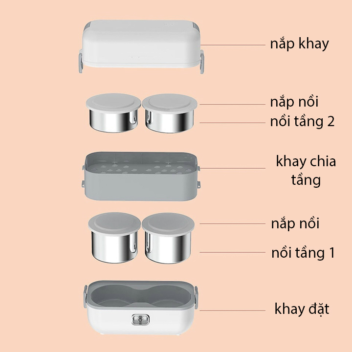 Hộp Cơm Điện Chế Biến Thức Ăn Đa Năng, Cà Men Đựng Cơm 4 ngăn Inox Dùng Cho Văn Phòng, Hộp Hâm Nóng Và Giữ Nhiệt Thức Ăn