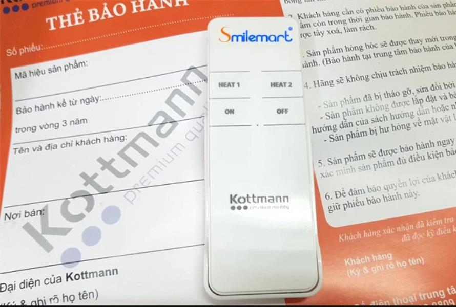 Đèn sưởi nhà tắm âm trần 2 bóng Kottmann K9-R (điều khiển), hàng chính hãng