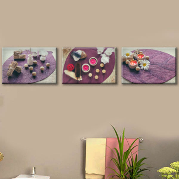 Bộ 3 Tranh Canvas Viền Composite Treo Tường Phòng Spa "Tinh Dầu Và Hoa" W057