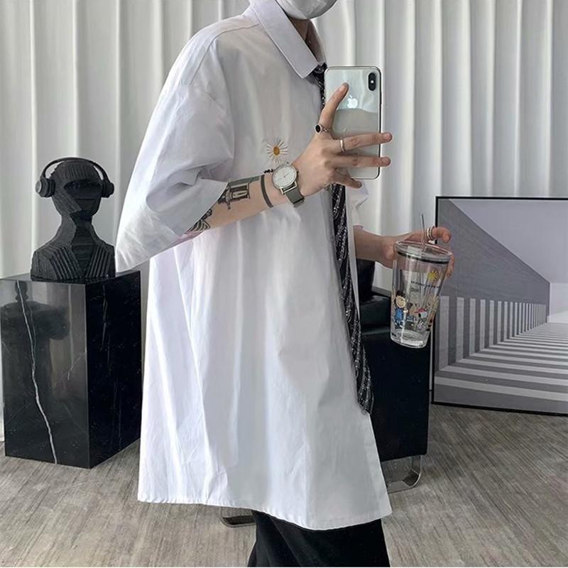 Áo Sơ Mi Ngắn Tay Thêu Họa Tiết Hoa Phong Cách Hàn Quốc Dành Cho Nam / Size M-2Xl