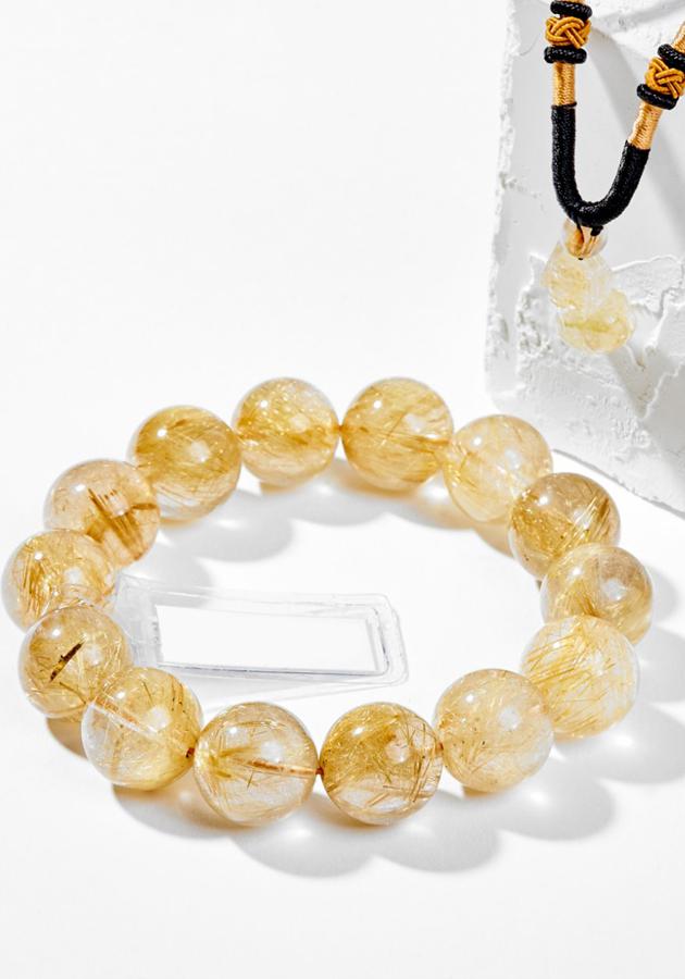 Vòng Tay Phong Thủy Nam Đá Thạch Anh Tóc Vàng Mệnh Thổ, Kim Ngọc Quý Gemstones