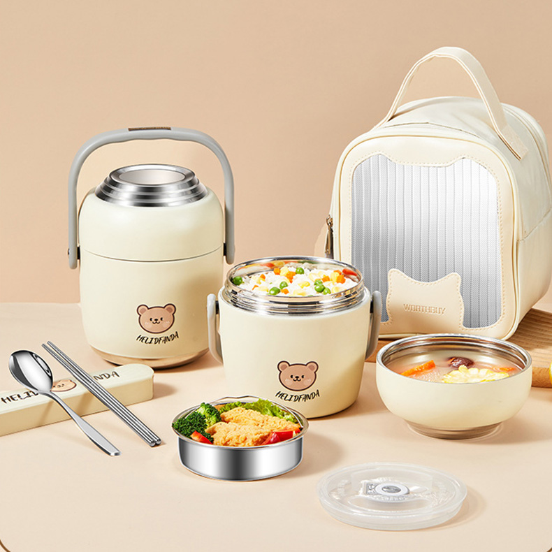 Hộp đựng cơm, cháo Helid Fanda INOX 304 - Dung tích 1.6L Tặng kèm Túi cách nhiệt + Bộ dụng cụ ăn
